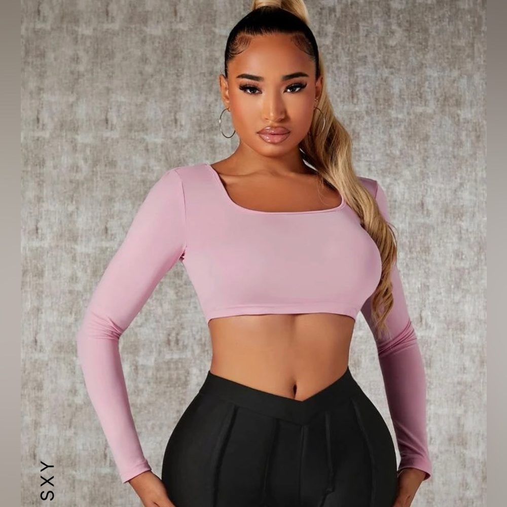 Shein open back pink criss cross long sleeve